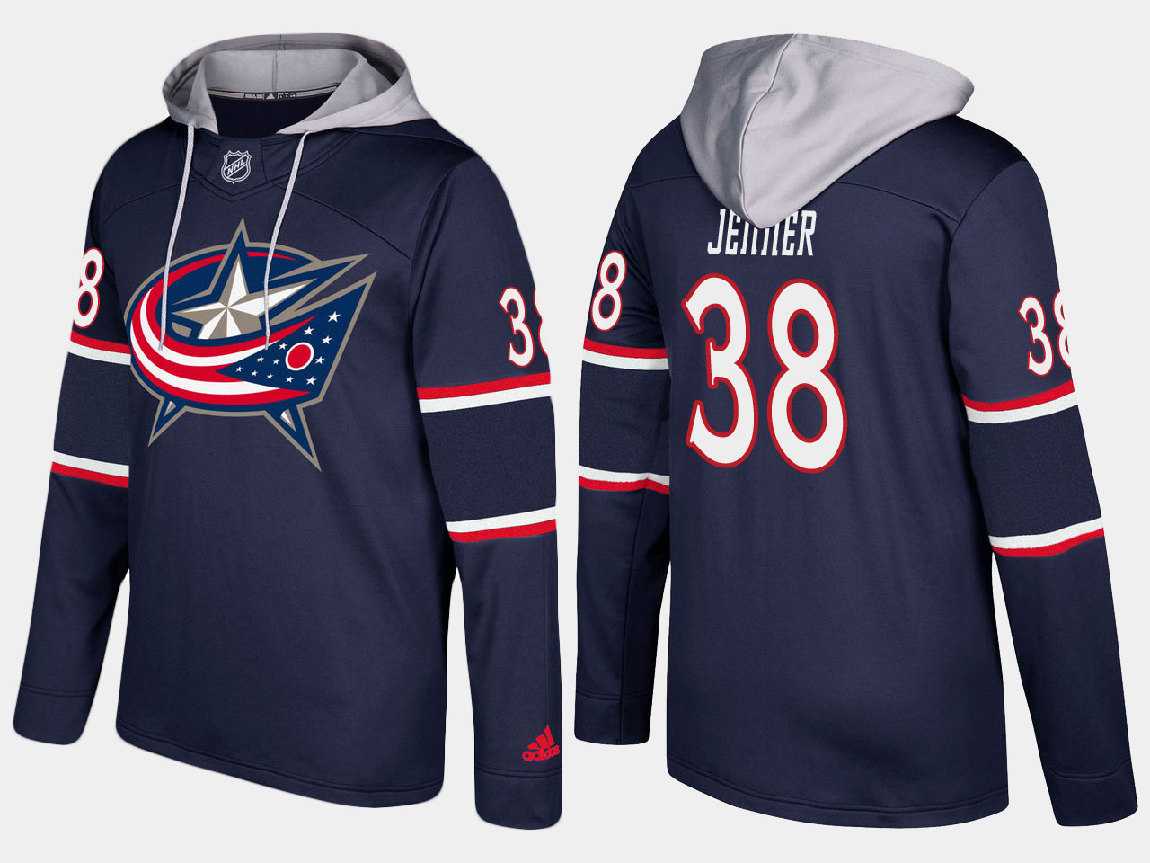 Men NHL Columbus blue jackets #38 boone jenner navy blue hoodie->columbus blue jackets->NHL Jersey